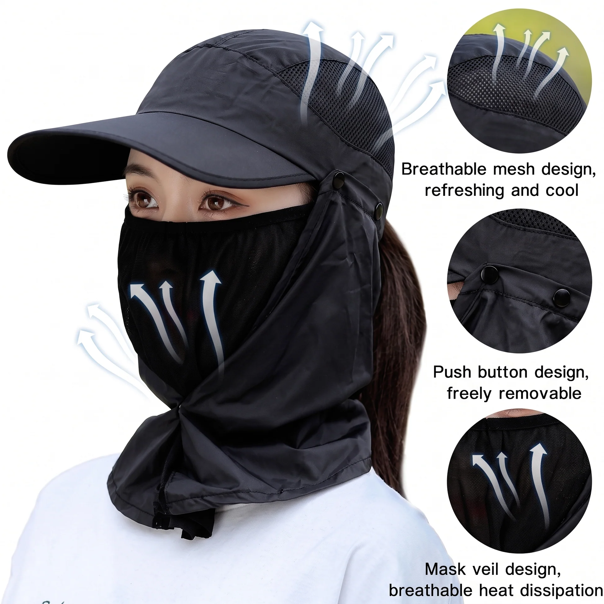 Unisex UV Protection Sun Hat with Face Cover | Breathable Summer Outdoor Cap for Men & Women